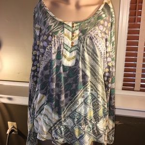 NWT Lucky Brand Long Sleeve Green Cotton Blouse